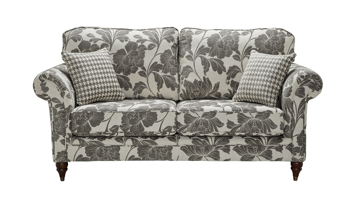 Cambridge 3 Seater Sofa In Arlene Floral Charcoal Fabric With Perro Geometric Charcoal Scatters